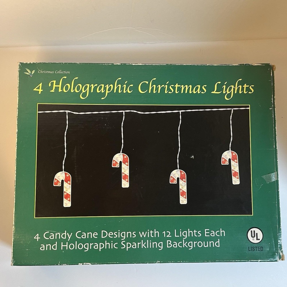 Vintage Holographic String Christmas‎ Candy Cane Lights Large 7"